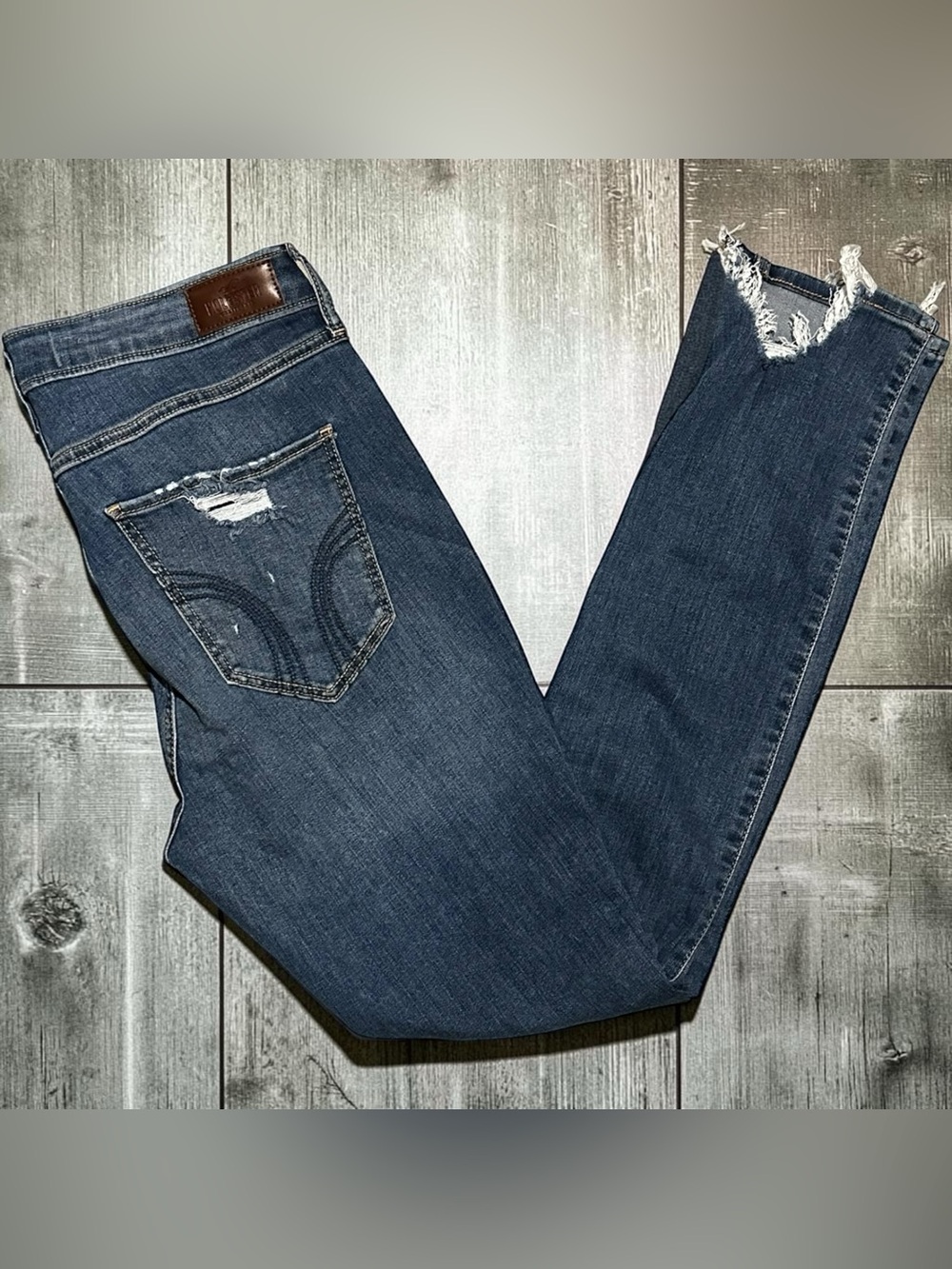 Hollister Curvy High Rise Super Skinny Jeans 11R W30 L30 Raw Hem Distressed